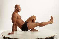 Underwear Man Black Sitting poses - simple Muscular Bald Sitting poses - ALL Academic